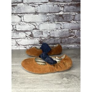 Sam Edelman Felicity Mustard Navy Bow Ballet Flats Shoes Big Kids Sz 3M US/34EU